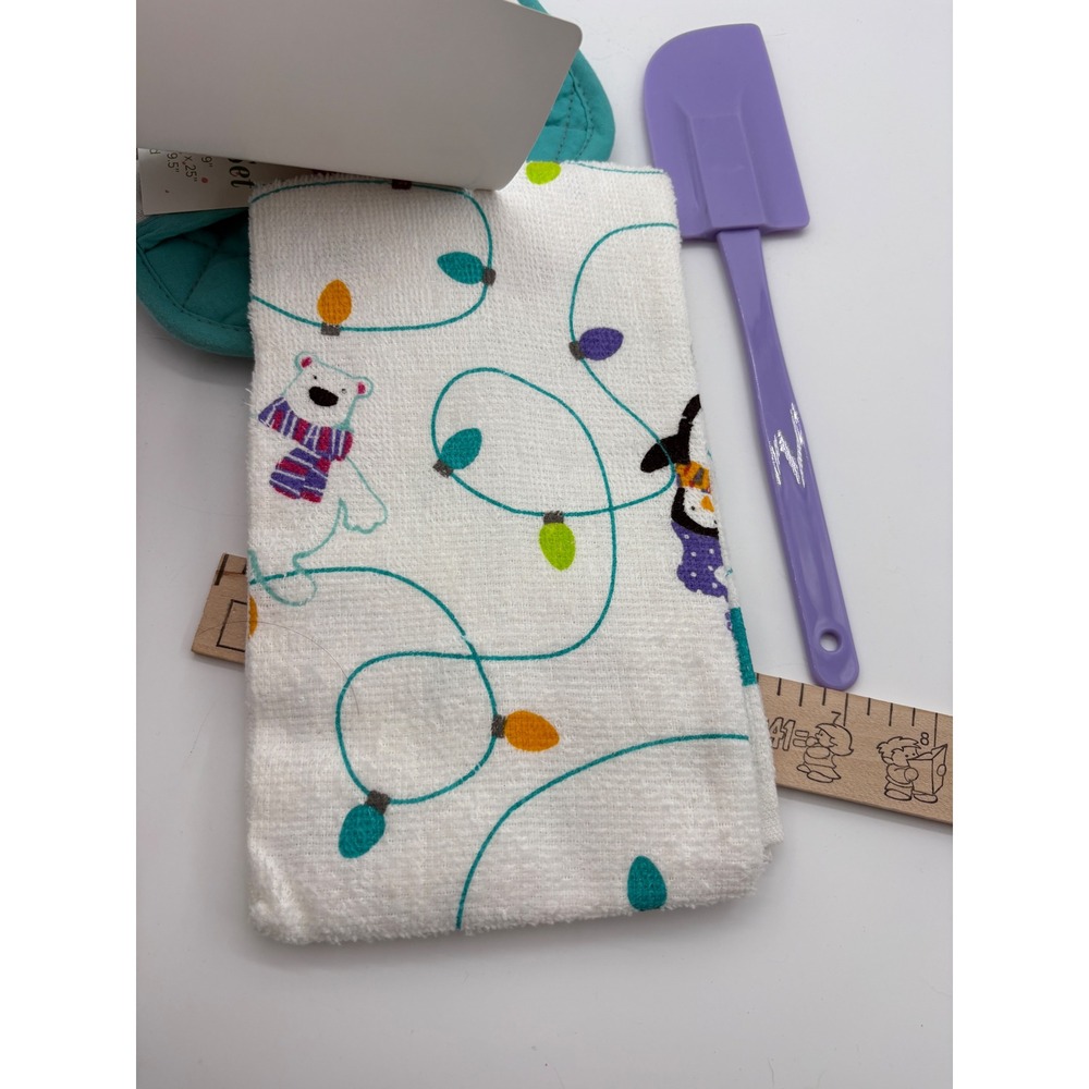 New Morgan Home Christmas Kitchen Set 4pc 2pk Gingerbread Penguin Towel Spatula - Picture 7 of 9